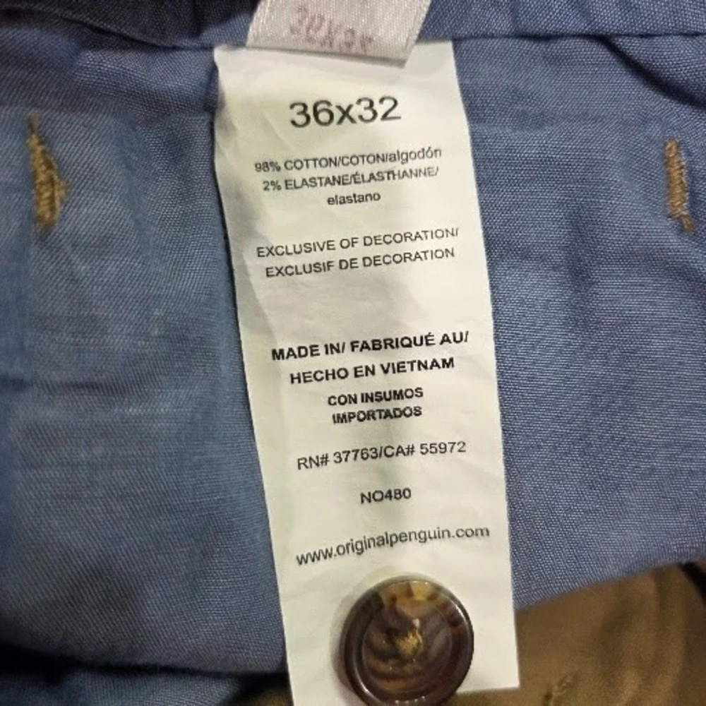 Original Penguin Men's Slim Fit Stretch Twill Chino Pants 36x32 Kelp Tan NWT